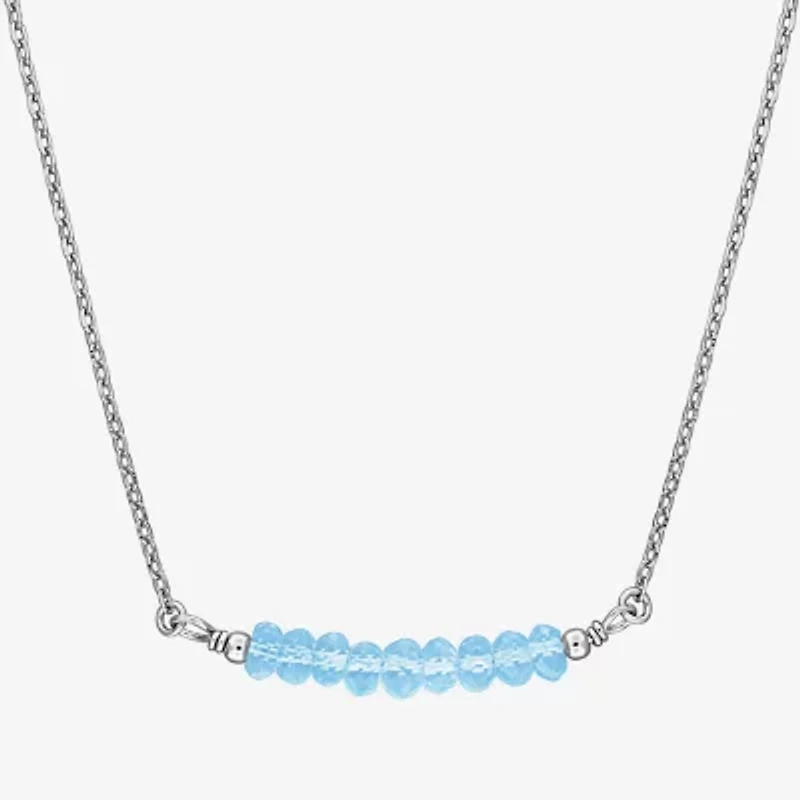 Womens Blue Topaz Sterling Silver 16 1/2 Inch Beaded Necklace