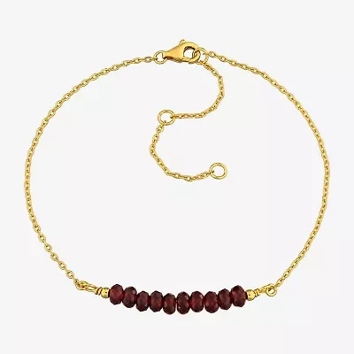Womens Genuine Red Garnet 18K Gold Over Silver Beaded Bracelet