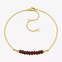 Womens Genuine Red Garnet 18K Gold Over Silver Beaded Bracelet