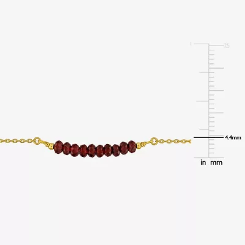 Womens Genuine Red Garnet 18K Gold Over Silver Beaded Bracelet