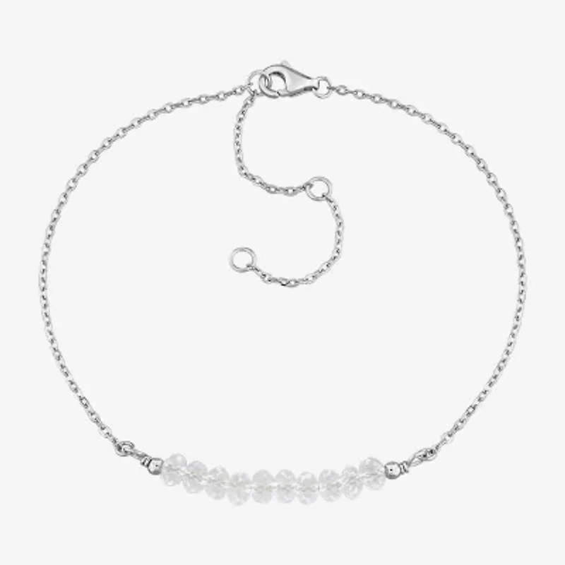 Womens Genuine White Topaz Sterling Silver Beaded Bracelet