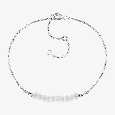 Womens Genuine White Topaz Sterling Silver Beaded Bracelet
