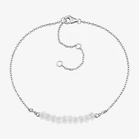 Womens Genuine White Topaz Sterling Silver Beaded Bracelet