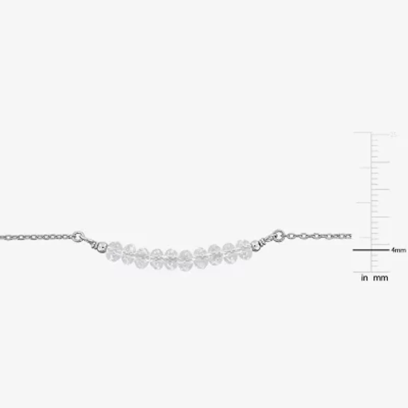 Womens Genuine White Topaz Sterling Silver Beaded Bracelet