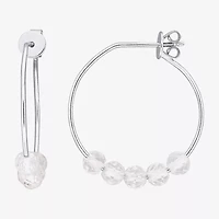 Womens Genuine White Topaz Sterling Silver 26mm Hoop Earrings