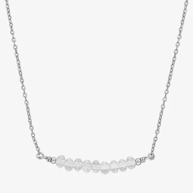 Womens White Topaz Sterling Silver 16 1/2 Inch Beaded Necklace