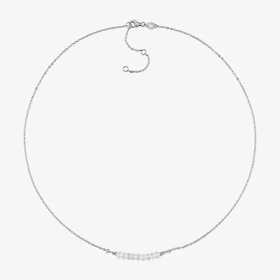 Womens White Topaz Sterling Silver 16 1/2 Inch Beaded Necklace