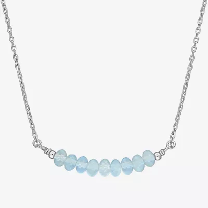 Womens Blue Aquamarine Sterling Silver 16 1/2 Inch Beaded Necklace