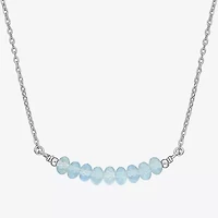 Womens Blue Aquamarine Sterling Silver 16 1/2 Inch Beaded Necklace