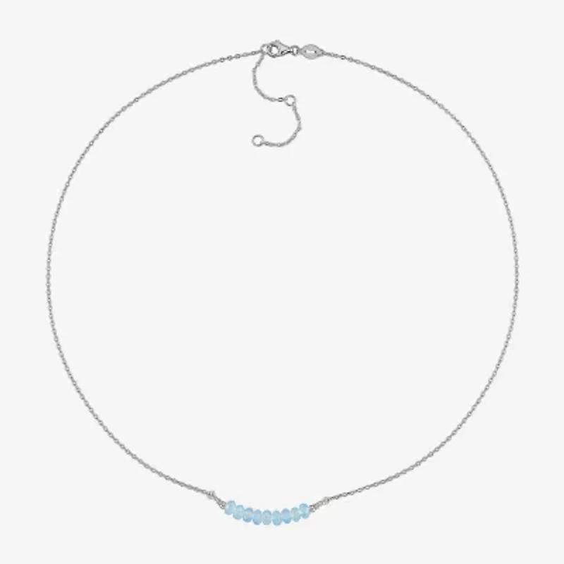 Womens Blue Aquamarine Sterling Silver 16 1/2 Inch Beaded Necklace