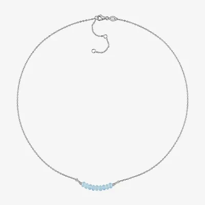 Womens Blue Aquamarine Sterling Silver 16 1/2 Inch Beaded Necklace