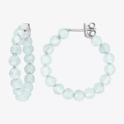 Womens Genuine Blue Aquamarine Sterling Silver 26mm Hoop Earrings