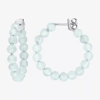 Womens Genuine Blue Aquamarine Sterling Silver 26mm Hoop Earrings