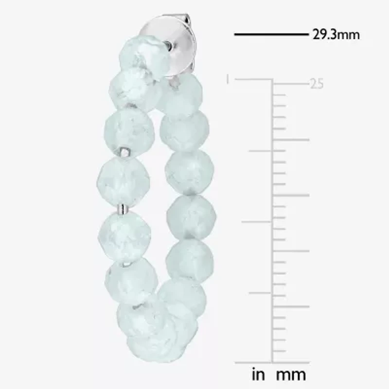 Womens Genuine Blue Aquamarine Sterling Silver 26mm Hoop Earrings