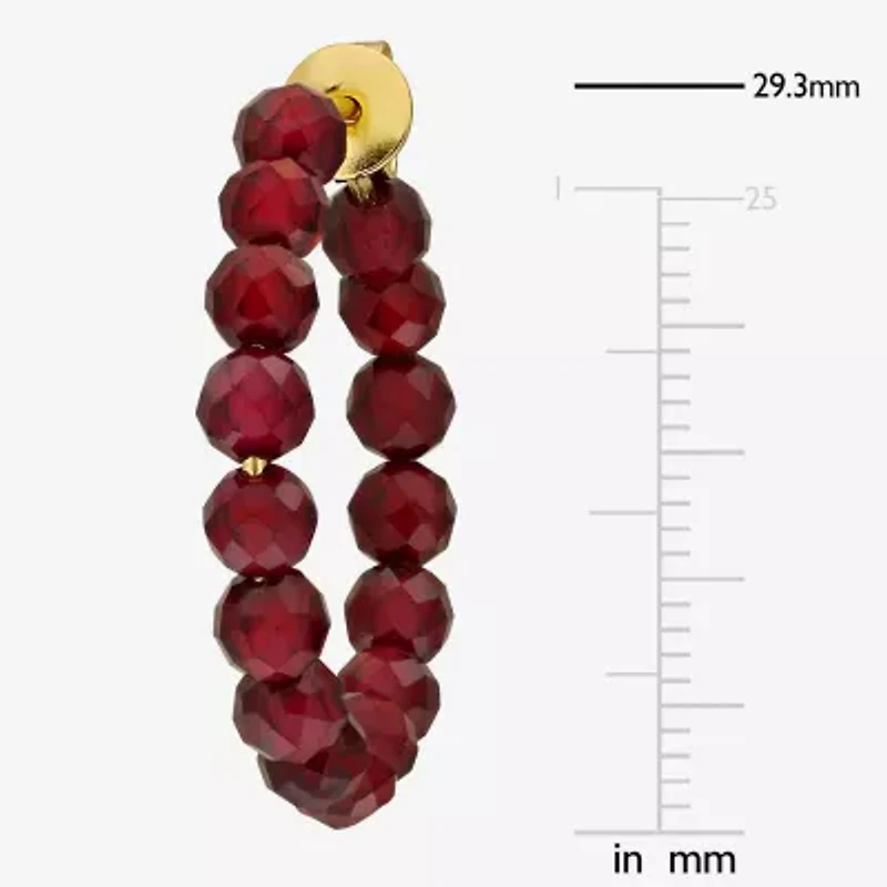 Womens Genuine Red Garnet 18K Gold Over Silver 26mm Hoop Earrings