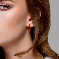 Womens Genuine Red Garnet 18K Gold Over Silver 26mm Hoop Earrings