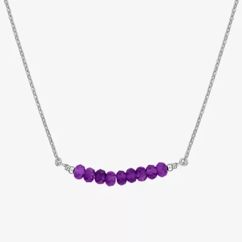 Womens Purple Amethyst Sterling Silver 16 1/2 Inch Beaded Necklace
