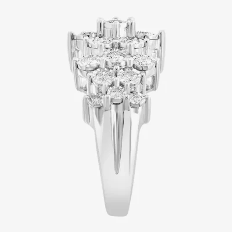 Effy  (G / Si1) Womens 1 CT. T.W. Lab Grown White Diamond Sterling Silver Cocktail Ring
