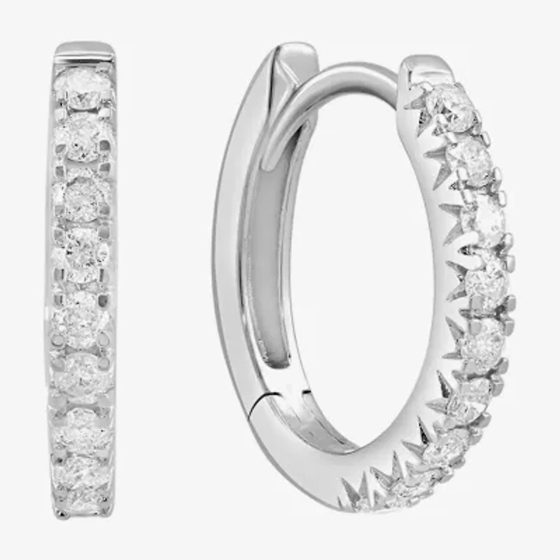 Effy Final Call Womens 1/4 CT. T.W. Natural White Diamond 14K White Gold 12.4mm Hoop Earrings