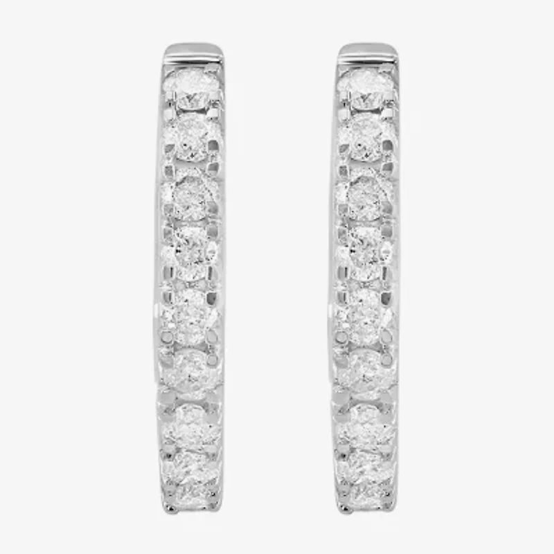 Effy Final Call Womens 1/4 CT. T.W. Natural White Diamond 14K White Gold 12.4mm Hoop Earrings