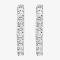 Effy Final Call Womens 1/4 CT. T.W. Natural White Diamond 14K White Gold 12.4mm Hoop Earrings
