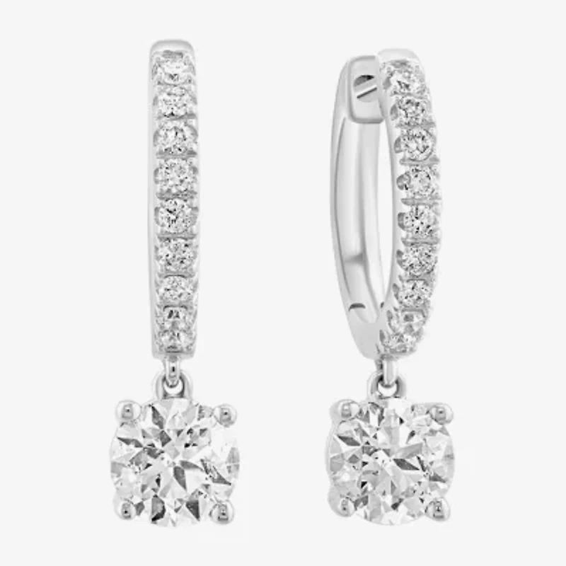 Effy  (G /Si1) Womens 1 3/4 CT. T.W. Lab Grown White Diamond 14K White Gold 90mm Round Hoop Earrings