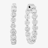 Effy  (G /Si1) Womens 3 CT. T.W. Lab Grown White Diamond 14K White Gold 90mm Hoop Earrings