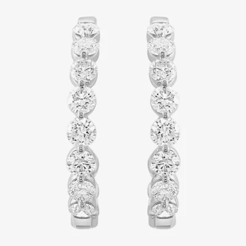Effy  (G /Si1) Womens 3 CT. T.W. Lab Grown White Diamond 14K White Gold 90mm Hoop Earrings