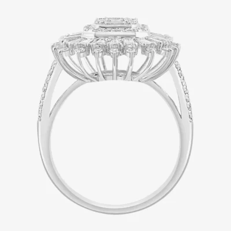 Effy  (G / Si1) Womens 1 1/2 CT. T.W. Lab Grown White Diamond 14K Gold Cushion Halo Cocktail Ring