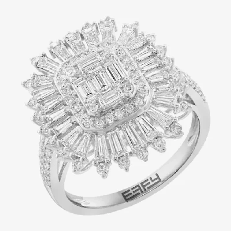 Effy  (G / Si1) Womens 1 1/2 CT. T.W. Lab Grown White Diamond 14K Gold Cushion Halo Cocktail Ring