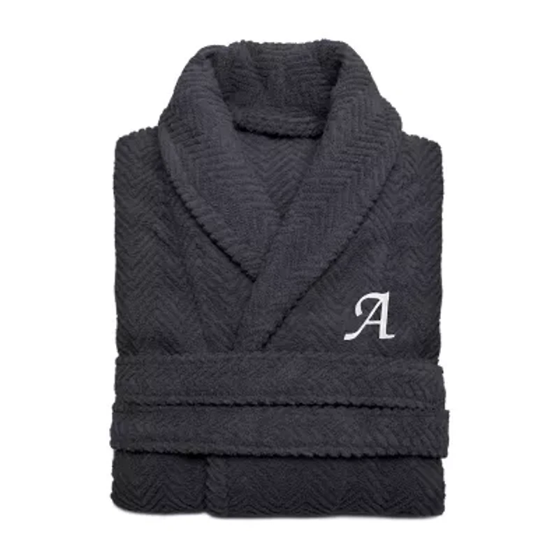 Linum Home Textiles Personalized Herringbone Weave Bathrobe Unisex Adult Long Sleeve Length Robe