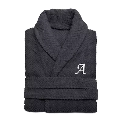 Linum Home Textiles Personalized Herringbone Weave Bathrobe Unisex Adult Long Sleeve Length Robe