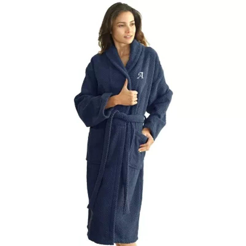 Linum Home Textiles Personalized Herringbone Weave Bathrobe Unisex Adult Long Sleeve Length Robe