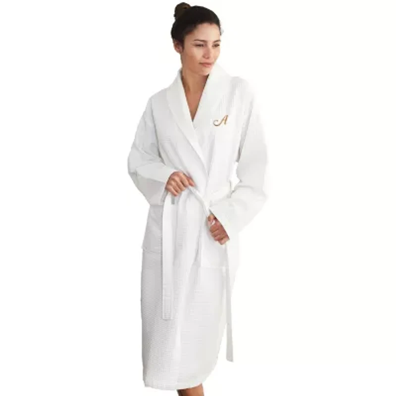 Linum Home Textiles Personalized Waffle Weave Bathrobe Unisex Adult Long Sleeve Length Robe