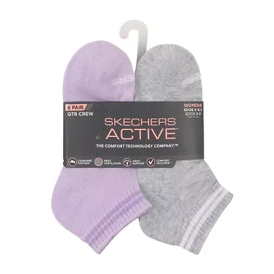 Skechers Active Womens Multi-Pack 6 Pair Quarter Ankle Socks