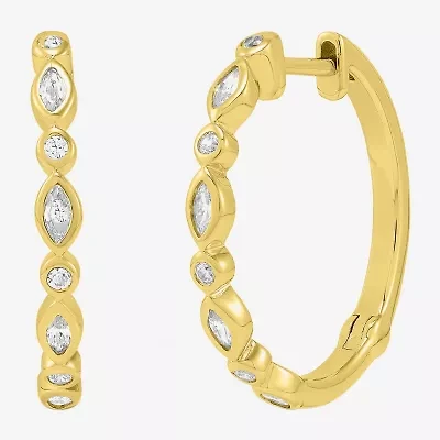 Diamonart Womens Lab Created White Cubic Zirconia 14K Gold Over Silver Sterling Silver Hoop Earrings