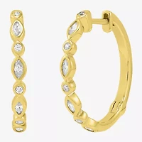 Diamonart Womens Lab Created White Cubic Zirconia 14K Gold Over Silver Sterling Silver Hoop Earrings
