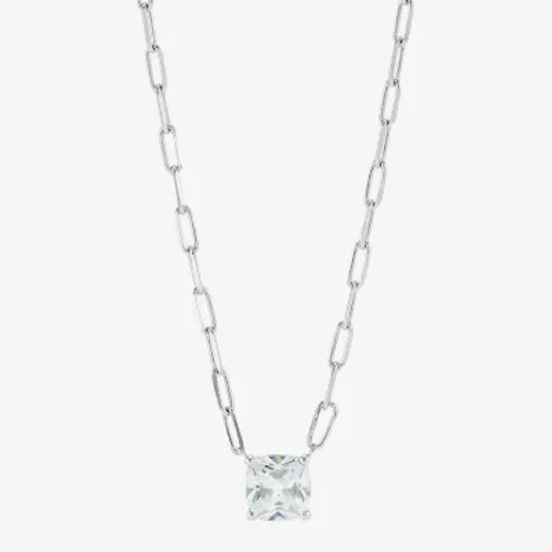 Diamonart Womens Lab Created White Cubic Zirconia Sterling Silver Cushion 18 Inch Pendant Necklace