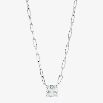 Diamonart Womens Lab Created White Cubic Zirconia Sterling Silver Cushion 18 Inch Pendant Necklace