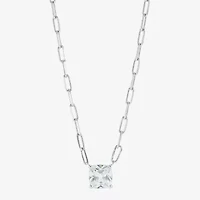 Diamonart Womens Lab Created White Cubic Zirconia Sterling Silver Cushion 18 Inch Pendant Necklace