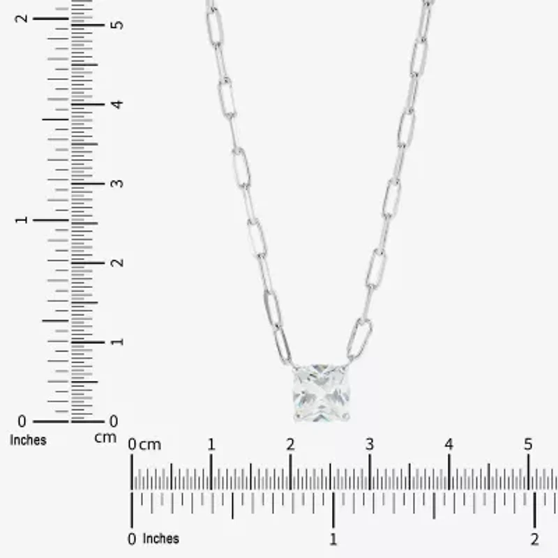 Diamonart Womens Lab Created White Cubic Zirconia Sterling Silver Cushion 18 Inch Pendant Necklace