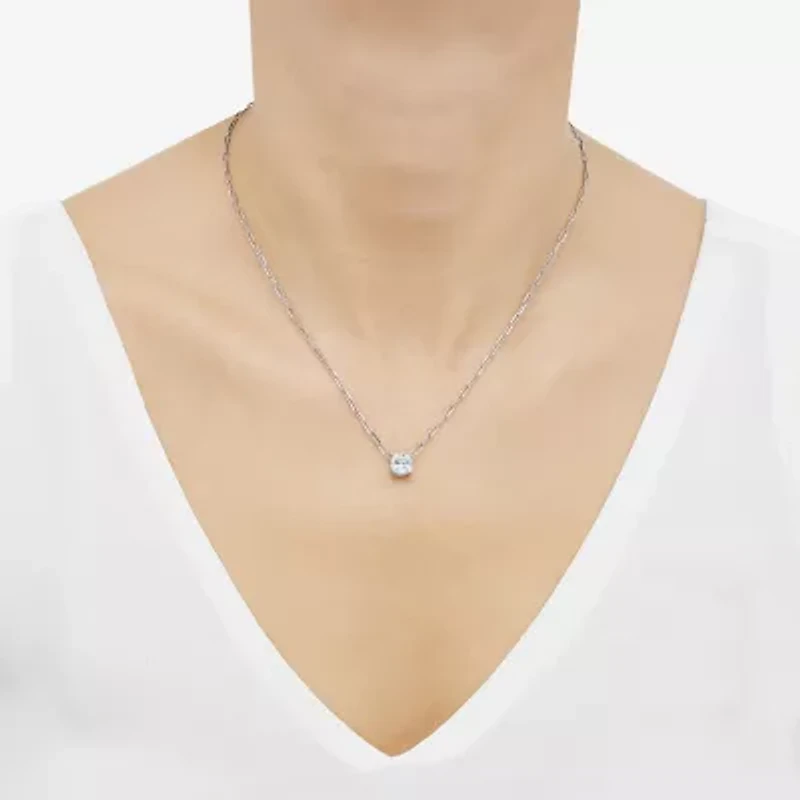 Diamonart Womens Lab Created White Cubic Zirconia Sterling Silver Cushion 18 Inch Pendant Necklace