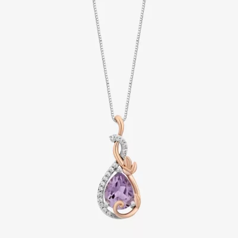 Enchanted Disney Fine Jewelry Rapunzel Womens 1/10 CT. T.W. Genuine Purple Amethyst 14K Two Tone Gold Over Silver 18 Inch Pendant Necklace