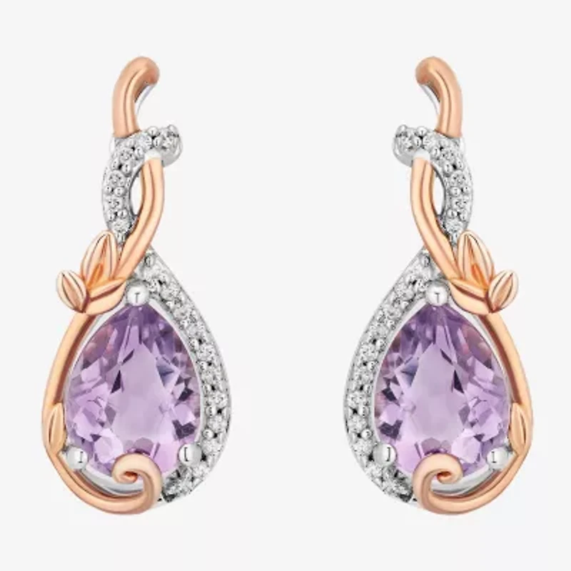 Enchanted Disney Fine Jewelry Womens 1/10 CT. T.W. Genuine Purple Amethyst 14K Two Tone Gold Over Silver Princess Rapunzel Drop Earrings