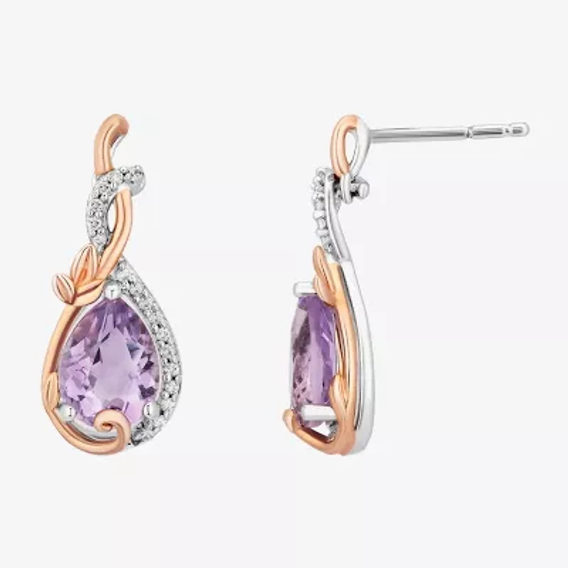 Enchanted Disney Fine Jewelry Womens 1/10 CT. T.W. Genuine Purple Amethyst 14K Two Tone Gold Over Silver Princess Rapunzel Drop Earrings