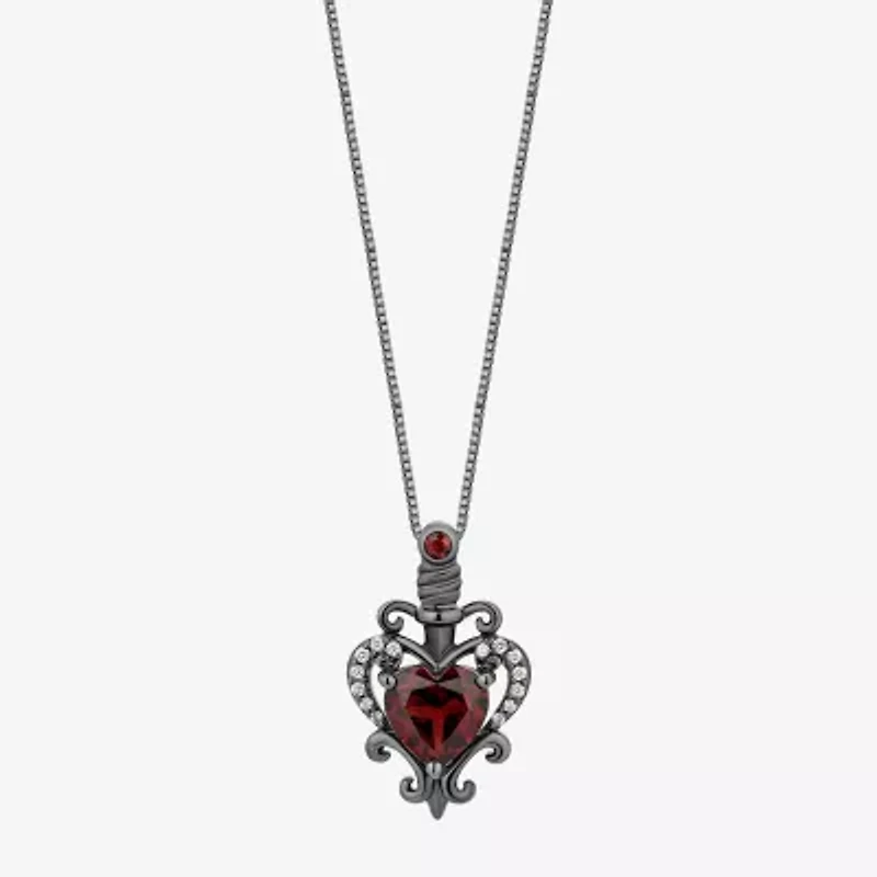 Enchanted Disney Fine Jewelry Evil Queen Womens Diamond Accent Genuine Red Garnet Sterling Silver Heart 18 Inch Pendant Necklace