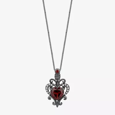 Enchanted Disney Fine Jewelry Evil Queen Womens Diamond Accent Genuine Red Garnet Sterling Silver Heart 18 Inch Pendant Necklace