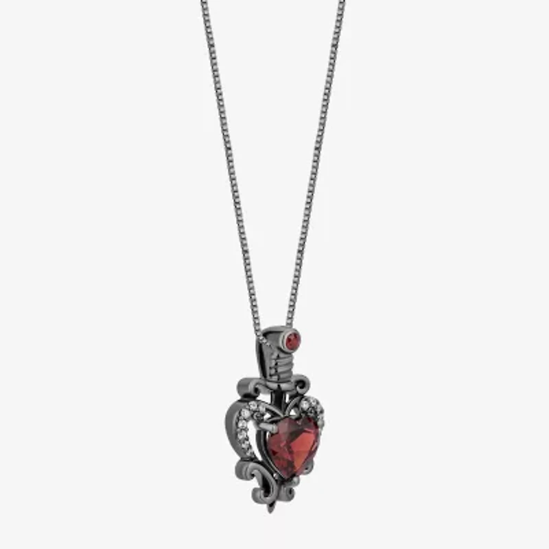 Enchanted Disney Fine Jewelry Evil Queen Womens Diamond Accent Genuine Red Garnet Sterling Silver Heart 18 Inch Pendant Necklace