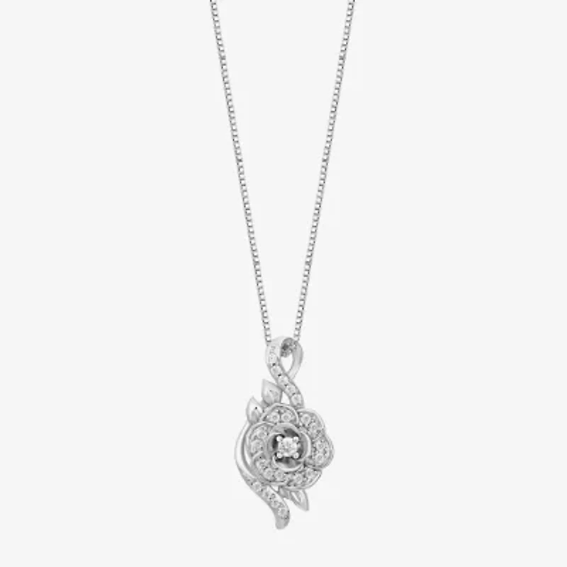 Enchanted Disney Fine Jewelry Cinderella, (I/I2) Womens 1/5 CT. Lab Grown White Diamond Sterling Silver 18 Inch Pendant Necklace