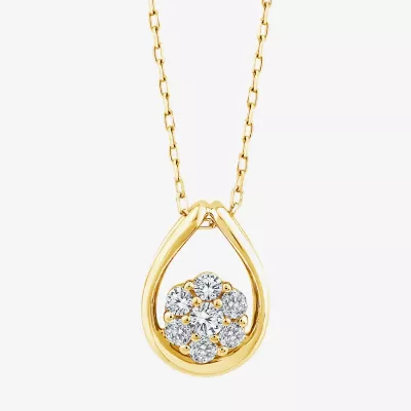 Diamond Blossom F, Si2 Womens 1/3 CT. T.W. Lab Grown White Diamond 14K Gold Over Silver 18 Inch Pendant Necklace
